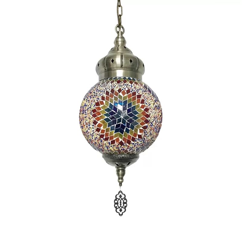 1/4 Bulbs Sphere Ceiling Light Tradition Red/Blue/Gold Glass Suspended Lighting Fixture for Restaurant