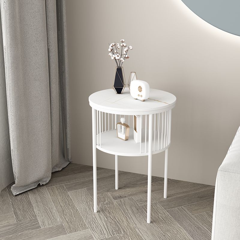 Contemporary Metal 4 Legs End Table Round Double Tier End Table