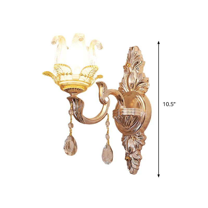 Floral Bedroom Sconce Light Fixture Traditional Single Crystal Glass Wall Lighting Idea in Gold