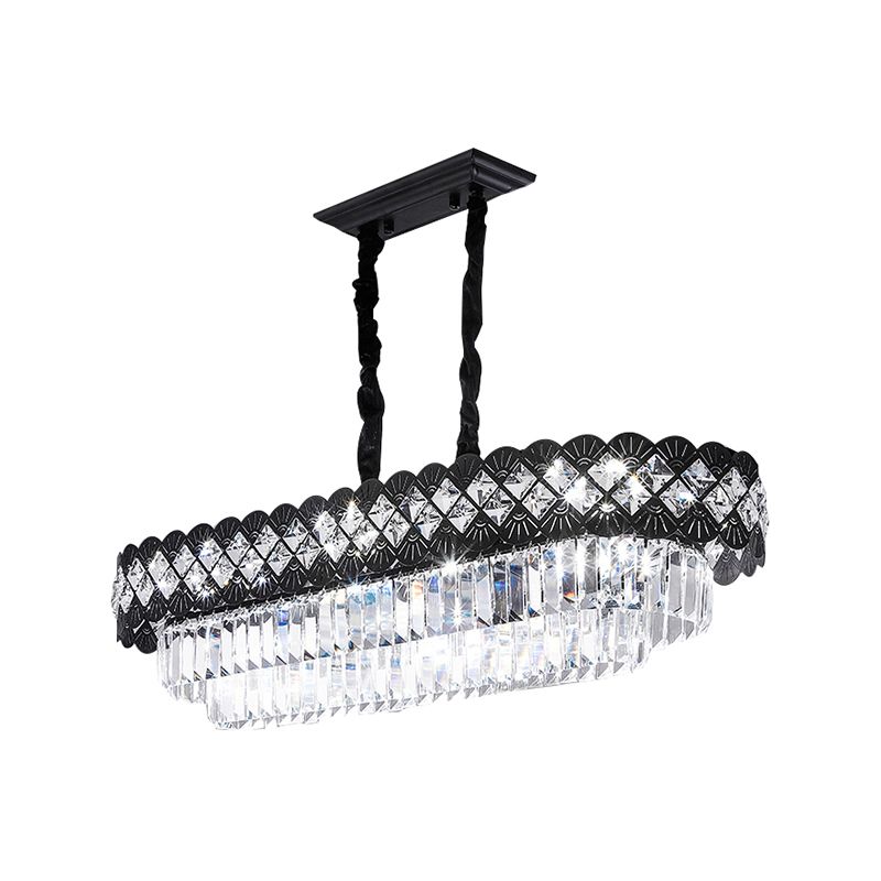 Light Luxury Crystal Hanging Lamp Ellipse Shape Island Light Fixture for Dining Table