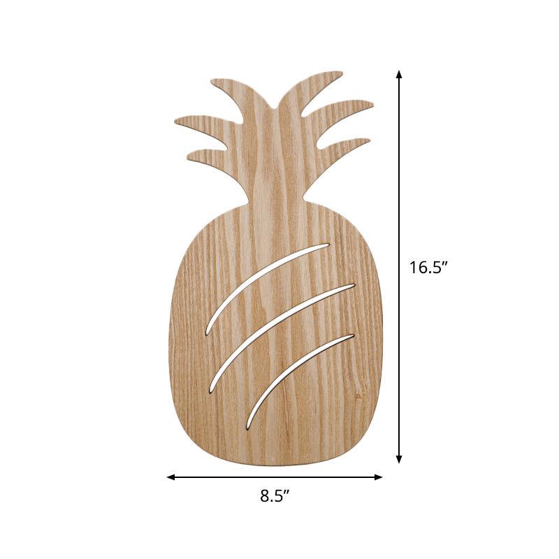 Modern Led Sconce Lighting with Wood Shade Beige Car/Pineapple/Cactus Wall Mounted Light for Bedroom