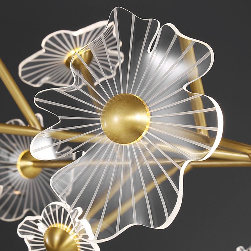 Flower Shape Chandelier Lamp Modern Multi Light LED Hanging Light with Brass for Bedroom