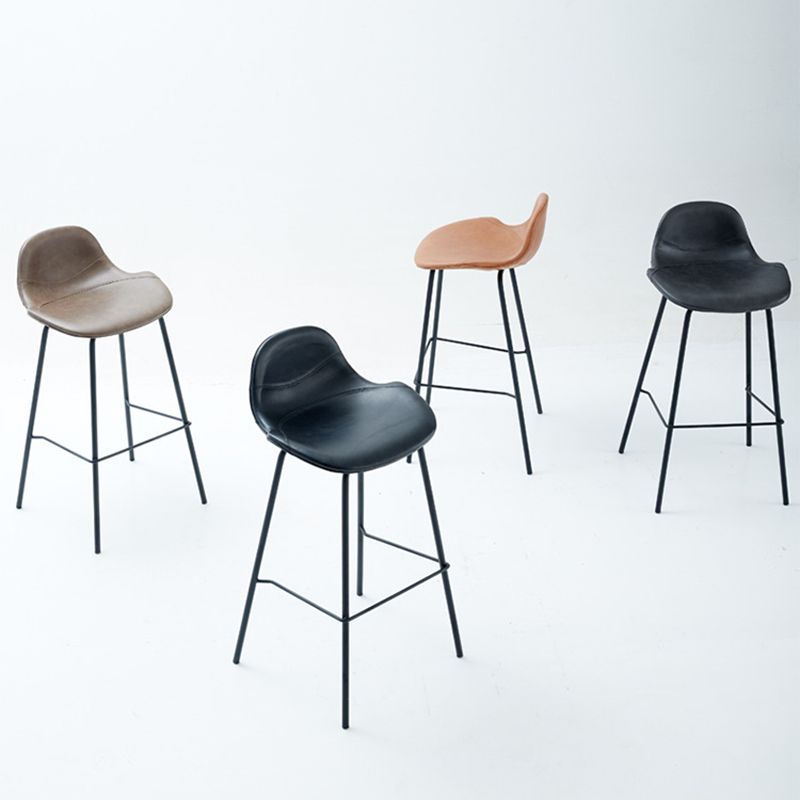 Modern Backrest Counter Stool Iron Bar Stool with Leather Cushion for Dining Room