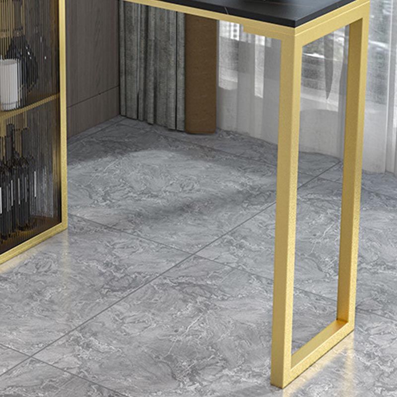 Glam Pub Table with Wine Storage Rectangle Stone Top Bar Table with Metal Frame