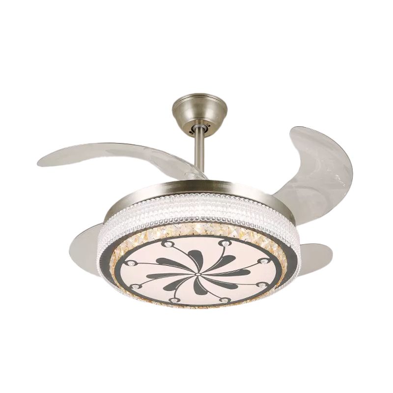 Kristallstufte 4-Blade-Halbblöcke Deckenleuchte LED Hanging Lüfterlampe in Silber, 19 "breit