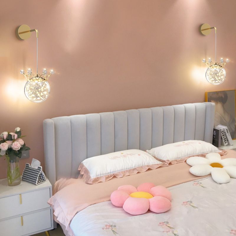 Modern Style Gold Wall Light Crown Shape Wall Sconce with Crystal for Bedroom