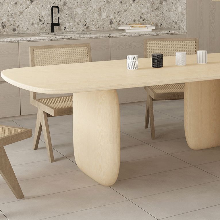 Mesa de comedor con forma rectangular, mesa de madera maciza moderna con 3 patas para comedor