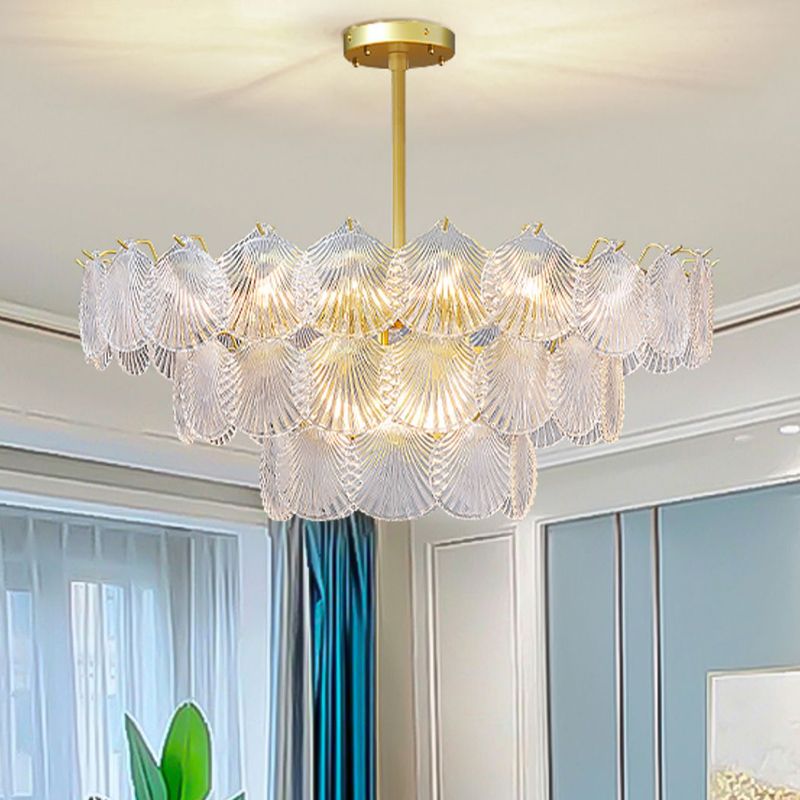 Modern Metal Ceiling Lamp Shell Shape Island Light with Glass Shade for Living Room