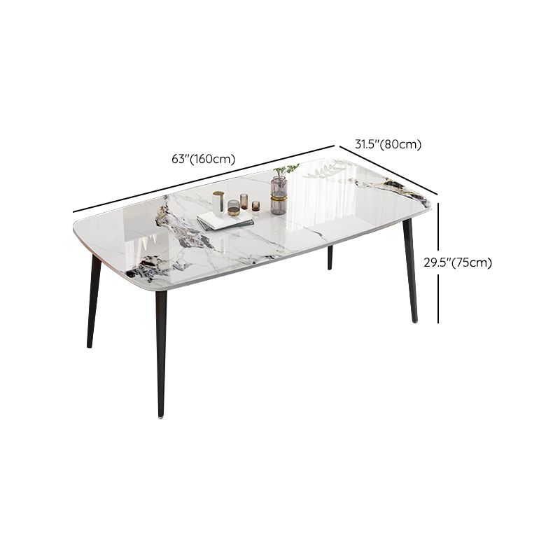 Modern Stone Rectangle Dining Table 4 Metal Legs for Dining Room