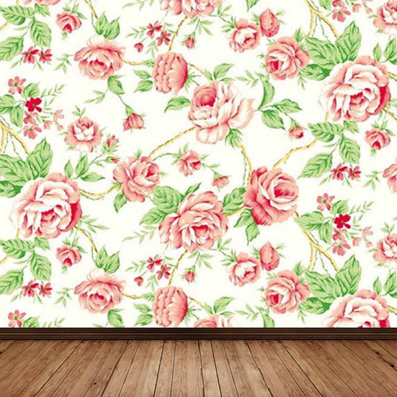 Vivid Floral Design Mural Decal Modern No-Woven Material Wall Decor in Light Color