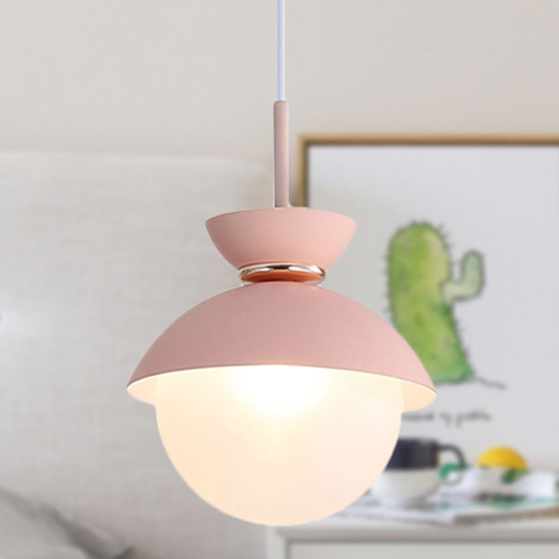 Flared Pendant Lighting Macaron Metal 1 Light Gray/Blue/Pink Hanging Ceiling Light for Dining Room
