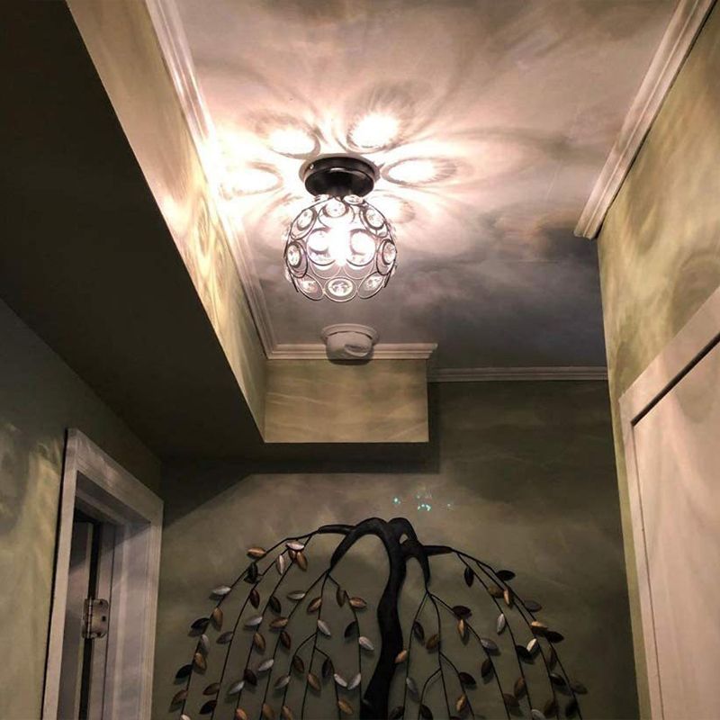 Black Metal Frame Crystal Inclay Mini Plafond Light Modern Simplicity Semi Flush Mount Mount For Corridor Asinte