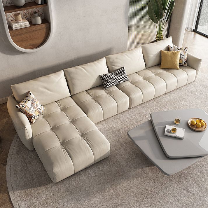 32"H Mid-Century Modern Sectional Sofa Leather Stain-Resistant Sleeper Sectional