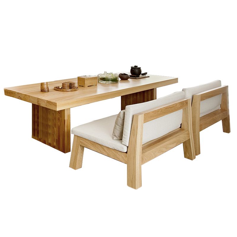 Modern Style Dining Table Rectangle Solid Wood Dining Table with Double Pedestal