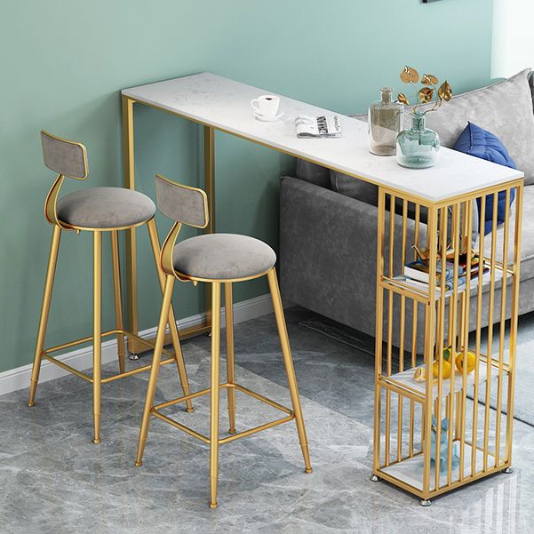 1/2/3 Pieces Glam Iron Bar Table Set Rectangle White Faux Marble Top Bistro Set with Shelf