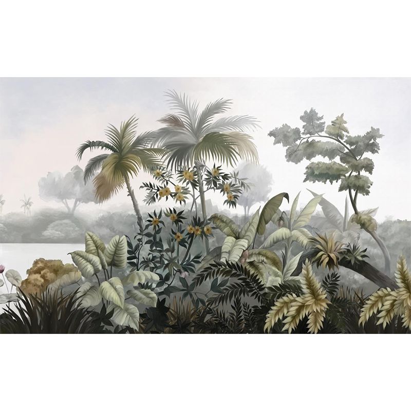 Tropical Plant Island Wall Mural Decal Green Water Resistant Wall Art for Living Room