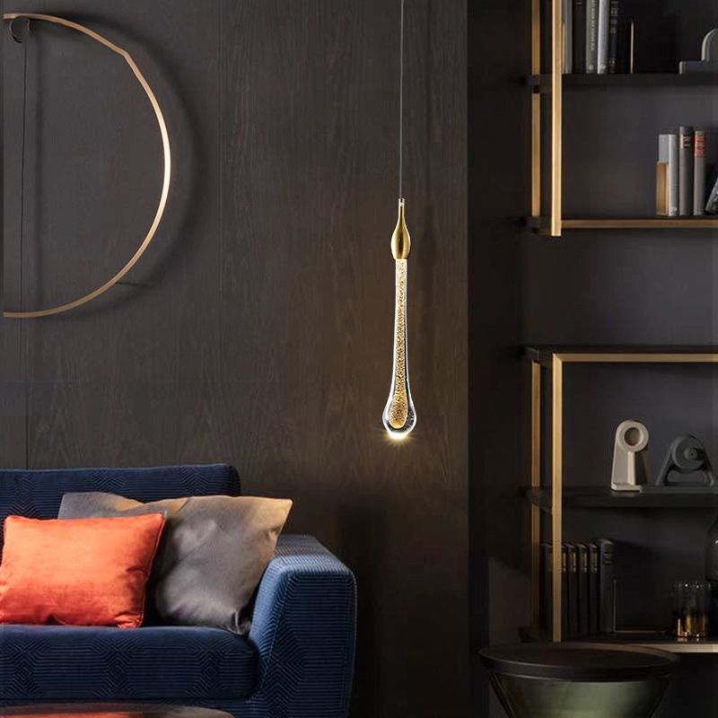 Stylish Modern Droplet Ceiling Hang Light Crystal Living Room LED Pendant Light in Gold