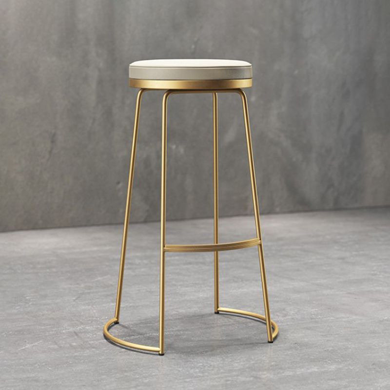 Contemporary Metal Barstool Faux Leather Backless Counter Stool with Iorn 4 Legs