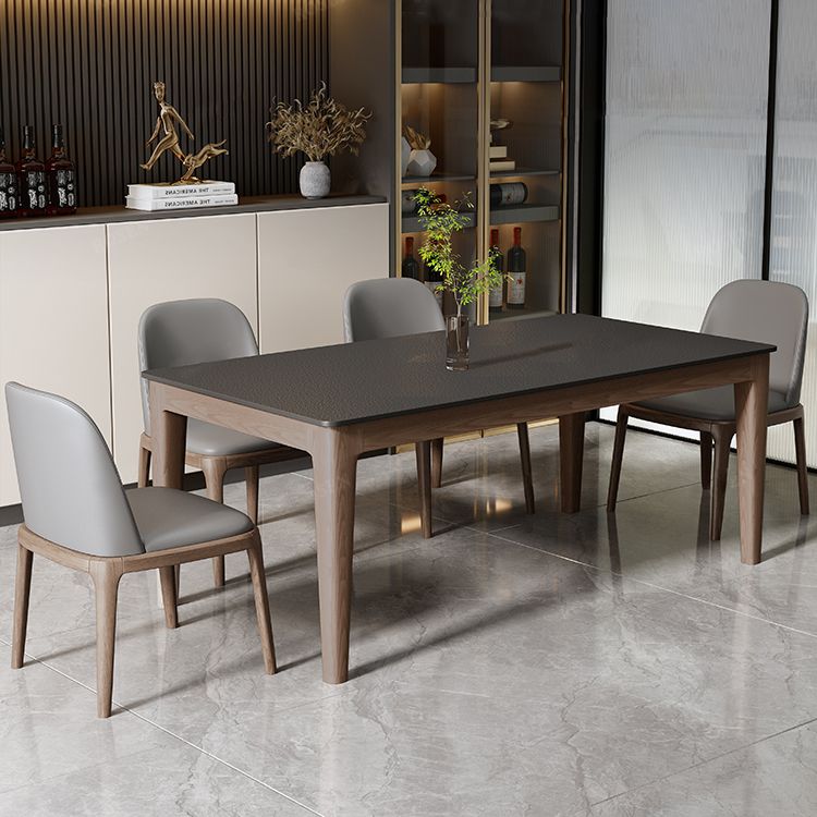 Modern Rectangle Stone Dining Table Solid Wood Legs for Dining Room