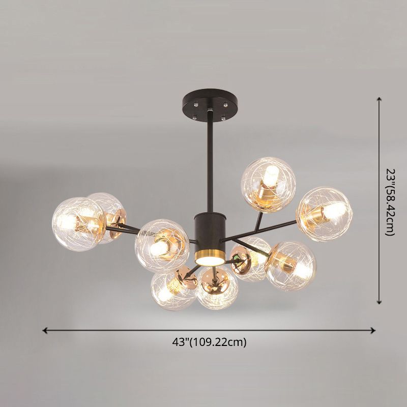 Clear Aluminum Wire Glass Ball Chandelier Light Modern Lighting Ceiling Pendant Light in Black