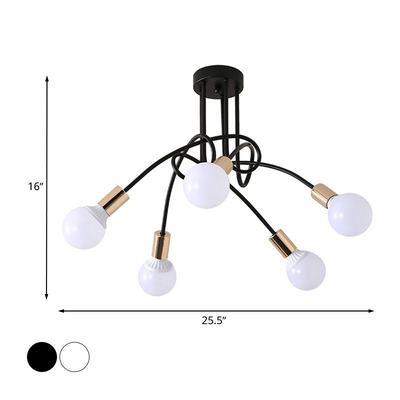 Black/Gold Twisted Semi Flush Mount Lighting with Open Bulb Industrial Metal 3/5/6-Light Kitchen Ceiling Light