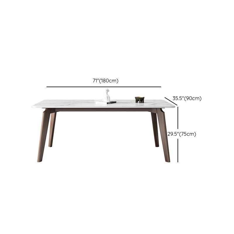 Stone Top Table with Ash Wood Frame Mid-Century Rectangle Dining Table