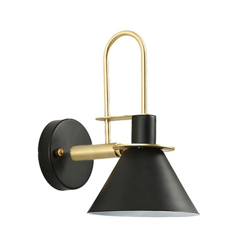 1 Light Bedside Wall Mounted Light Simple Black/White/Green Sconce Lamp with Conical Metal Shade