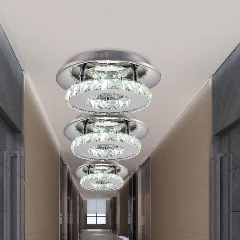 Circular Semi Flush Light Luxury Clear/Amber Crystal LED Indoor Ceiling Light Fixture in Neutral/Warm/White/3 Color