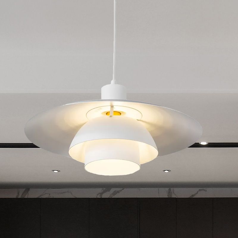 Three-Tiered Kitchen Pendant Lamp Metal 1 Light Contemporary Suspension Light in White