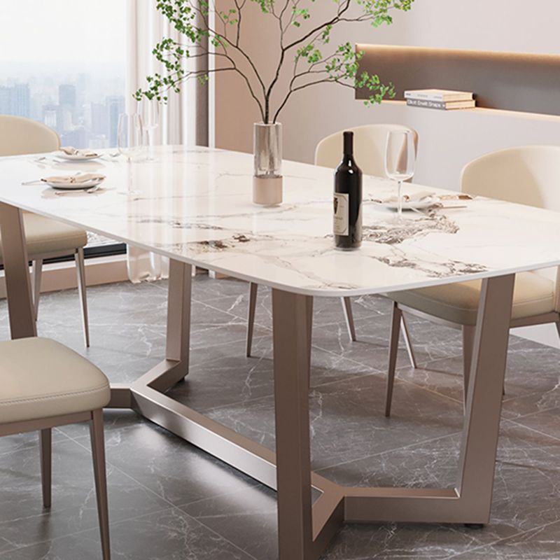 Modern Stone Rectangle Dining Table Metal Base for Dining Room