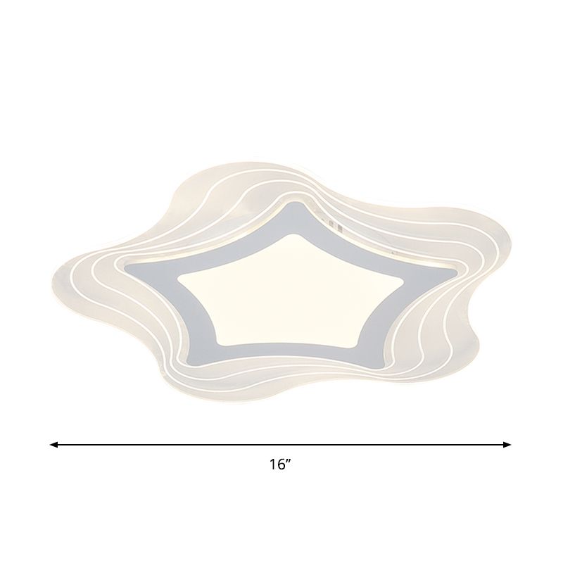 Acrylic Star/Pentagon Flush Mount Lamp Modernist LED White Flushmount Lighting in White/Warm Light