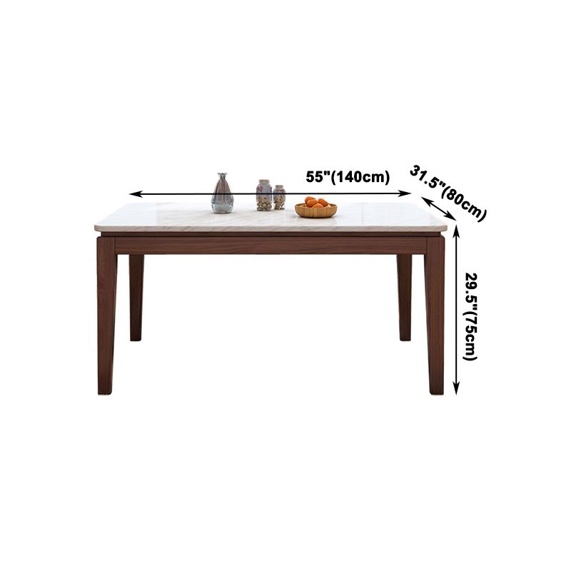 Solid Wood Mid-Century Modern Table Rectangle Marble Top Table for Kitchen