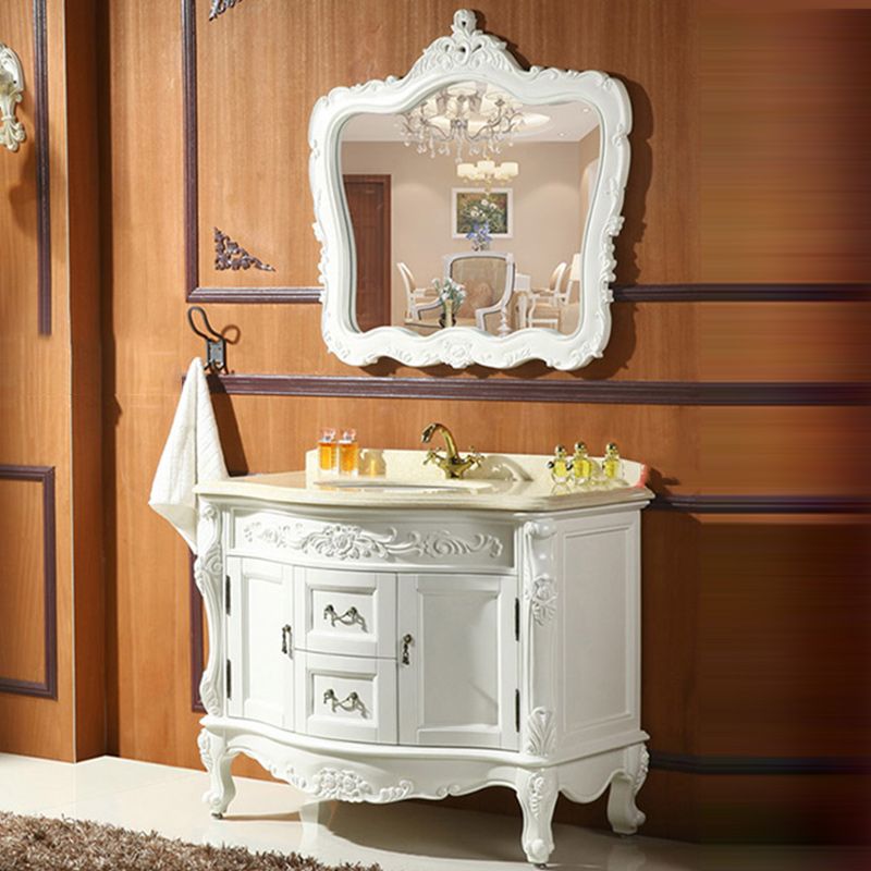 Traditional Bathroom Sink Vanity Wood Cabinet and 2 Drawers Mirror Included Vanity Set
