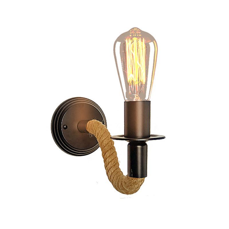 Modern Rope Wall Sconce Linear Shape Metal Wall Light for Bedroom in Black