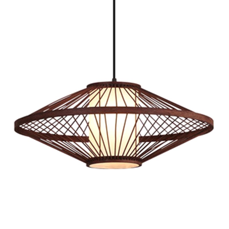 Flying Saucer Pendant Light Fixture Chinese Bamboo 1 Light Restaurant Suspension Pendant