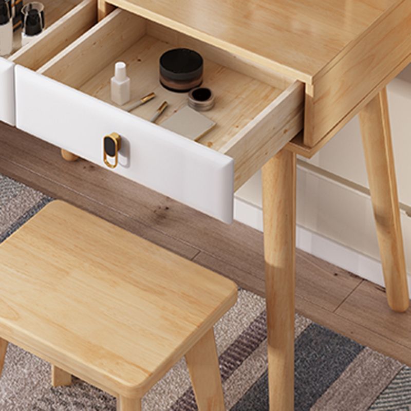 2-Drawers Mirror Table Dressing Table Solid Wood Make-up Vanity