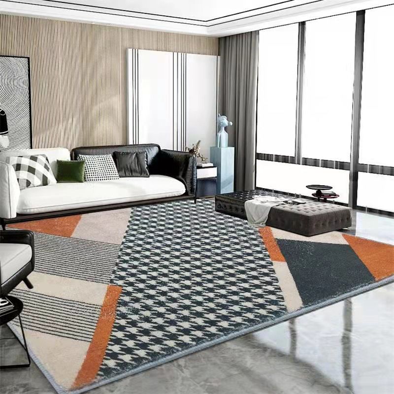 Luxury Houndstooth Print Carpet Polyester Area Rug Non-Slip Backing Indoor Carpet for Living Room