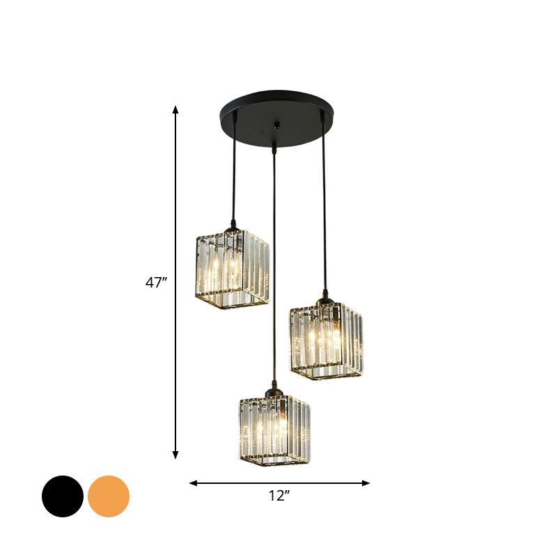 Beveled Crystal Cubic Cluster Pendant Contemporary Suspension Light Fixture with Swirl Design