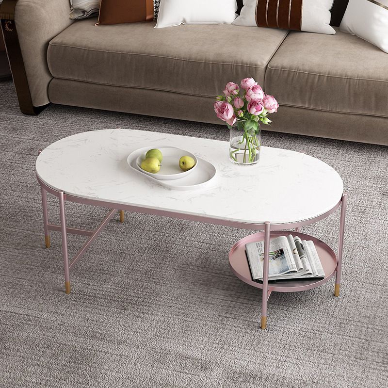 Contemporary Elliptical Glass & Slate Coffee Cocktail Table with Storage Shelf