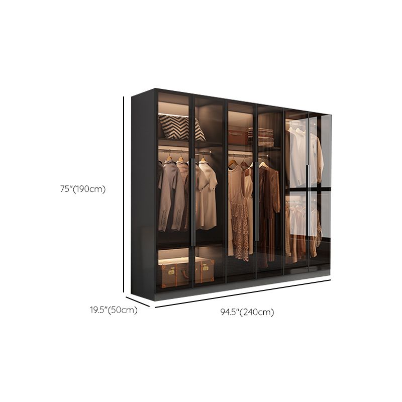 Modern Wooden Frame Wardrobe Freestanding Multifunctional Wardrobe Tempered Glass Doors