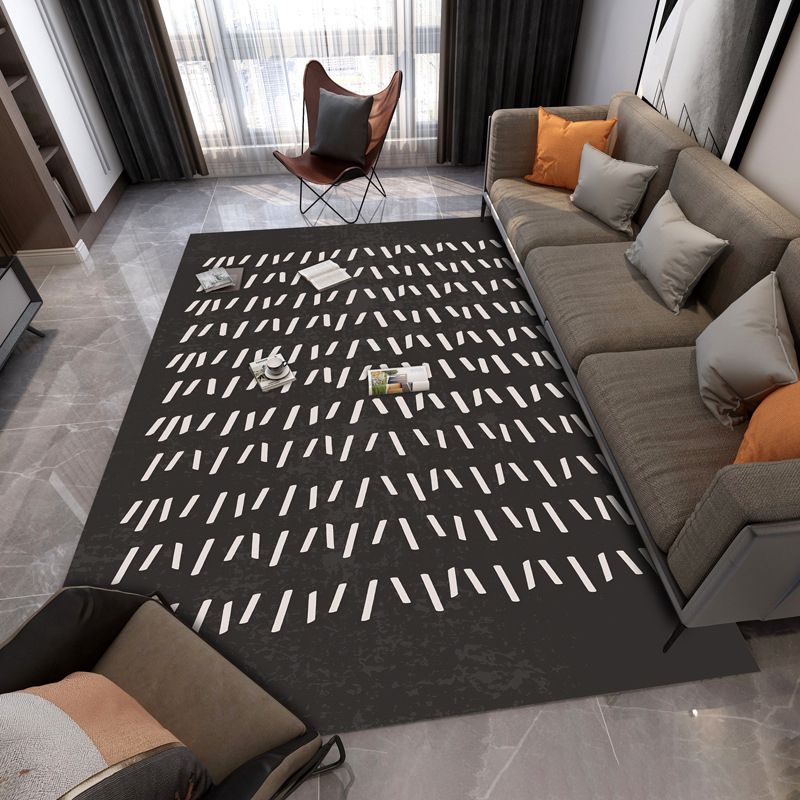 Zwart modern tapijten polyester gestreepte patroon tapijt wasbaar tapijt voor woonkamer