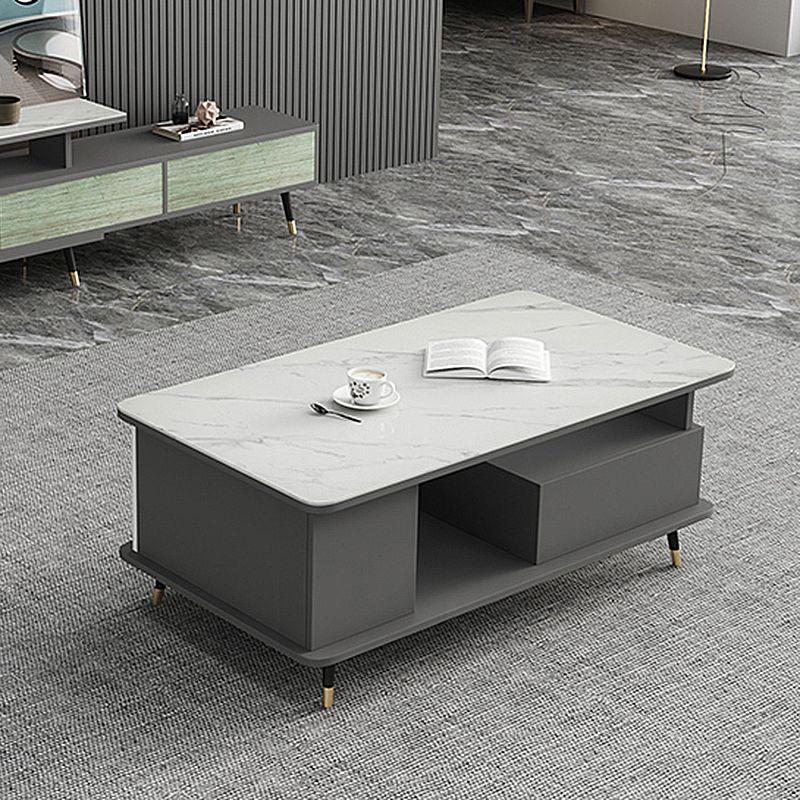 Modern Style Black Gold/white/platinum/gray Rock Slab Top Metal Base Coffee Table