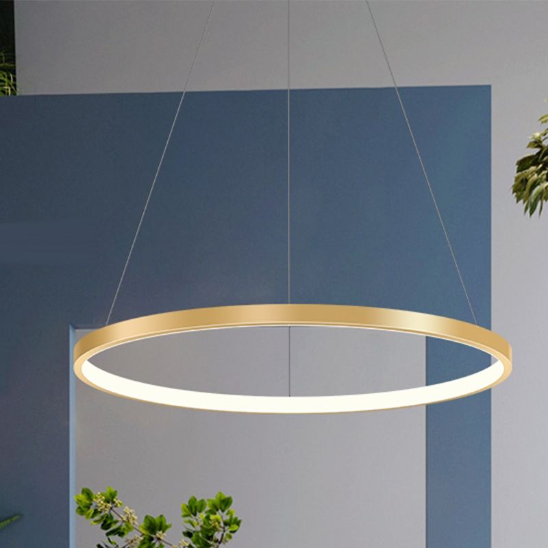 Circle Metal Pendant Light Fixture Modern Style Single Light Hanging Light Fixture in Gold