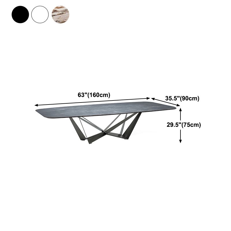 Industrial Sintered Stone Table for Restaurant Rectangle Dining Table with Black Pedestal
