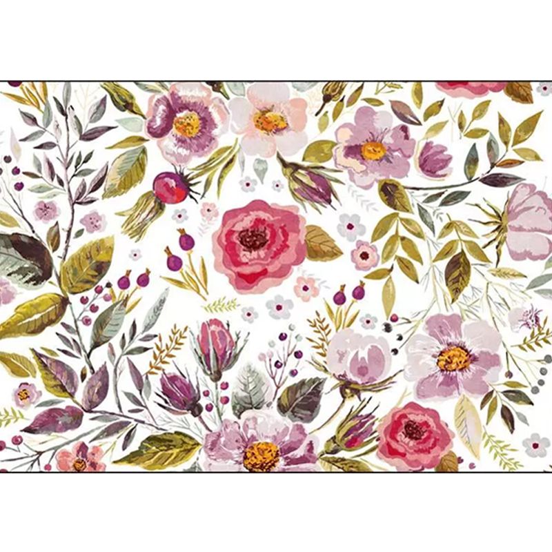 Tapis de campagne français classique en tapis de motif à feuilles floraux blanc tapis lavable en polyester pour décoration domestique