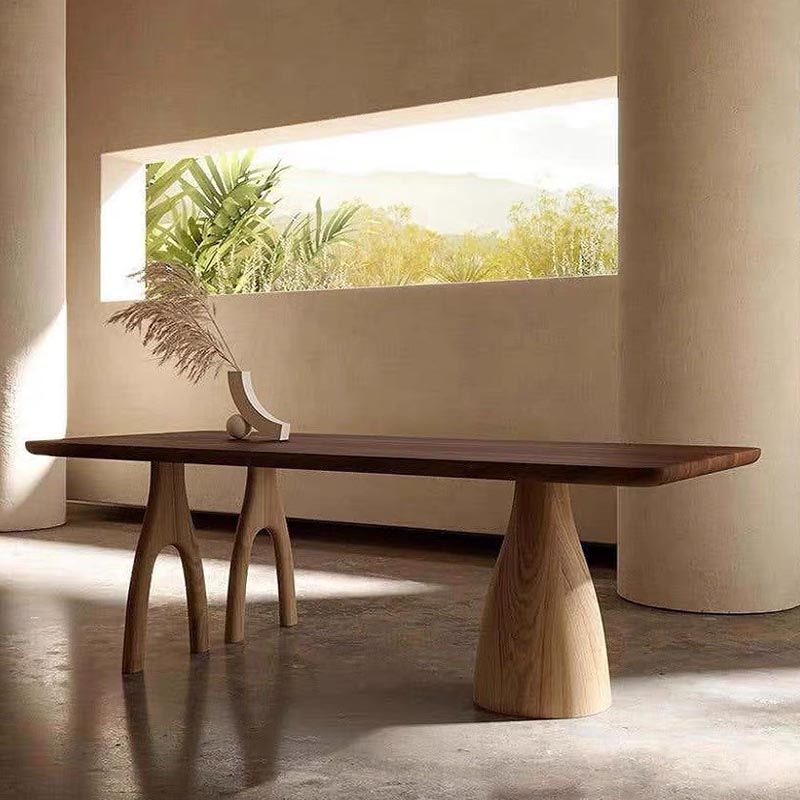 Rectangular Solid Wood Dining Table Modern Brown Furniture with Tripod Base for Home Use