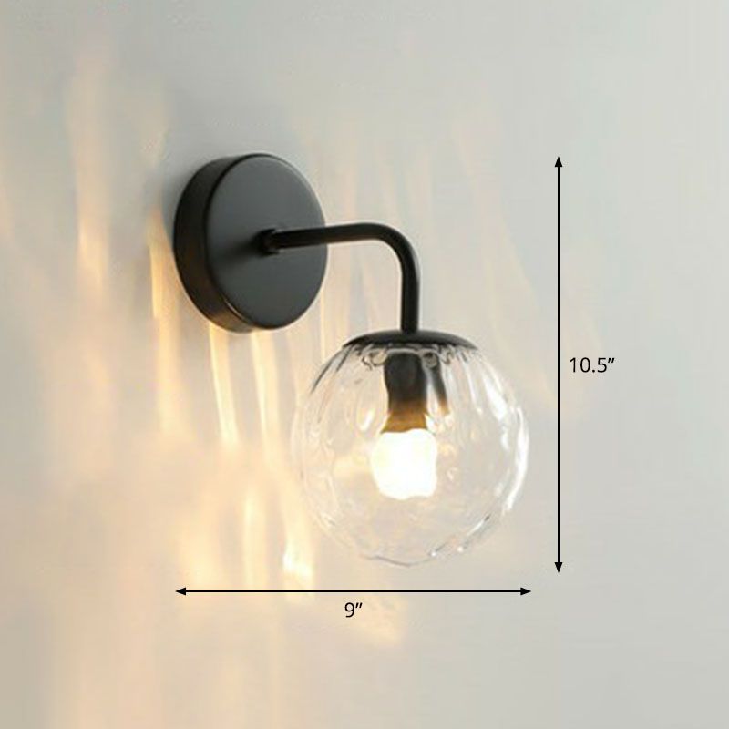 Spherical Wall Mount Light Simple Rippled Glass 1 Head Bedroom Reading Wall Lamp