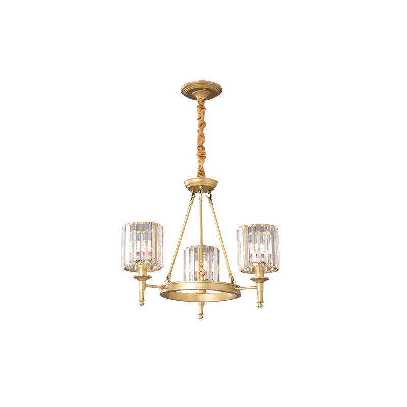Beveled Crystal Hanging Chandelier Cylinder Traditional Suspension Pendant Light for Living Room