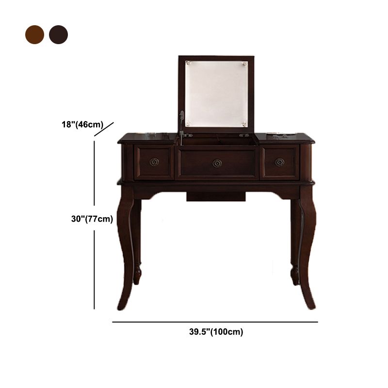 Traditional Flip-Top Vanity Dressing Table Wooden Makeup Vanity Set