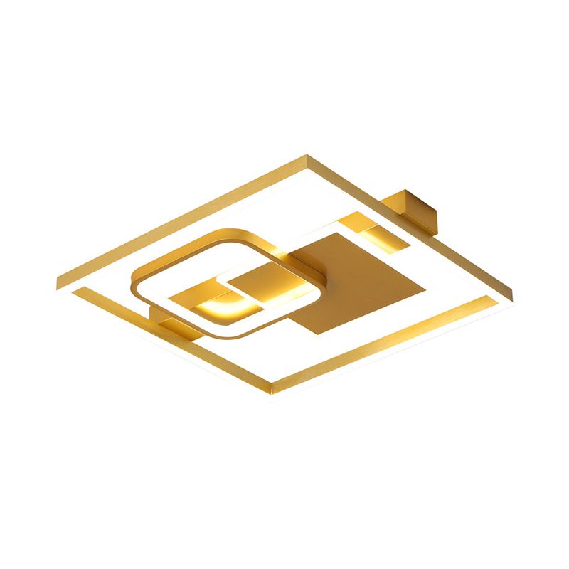 Triple Square Bedroom Flush Mount Light Acrylic Contemporary LED Ceiling Light Fixture in Gold, Warm/White Light